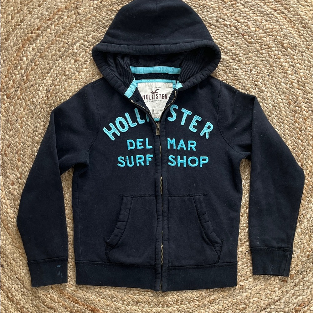 Hollister Surf Club Navy Hoodie with Teal Accents